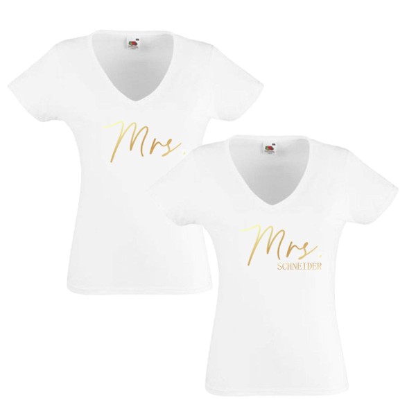 Partner T-Shirts Mrs. & Mrs. mit Namen
