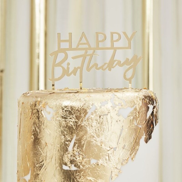 Acryl Tortenstecker Happy Birthday gold