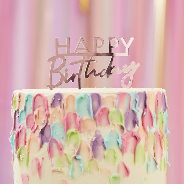 Acryl Tortenstecker Happy Birthday roségold