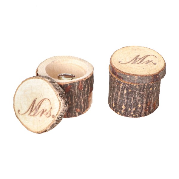 Ringboxen "MR & MRS" aus Holz, H 5,5 Ø 4cm