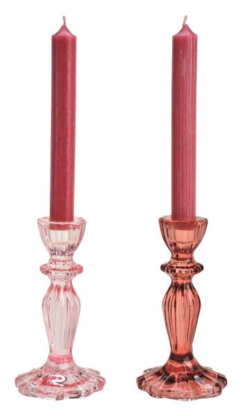 2 Kerzenleuchter Glas rosa + pink H15cm