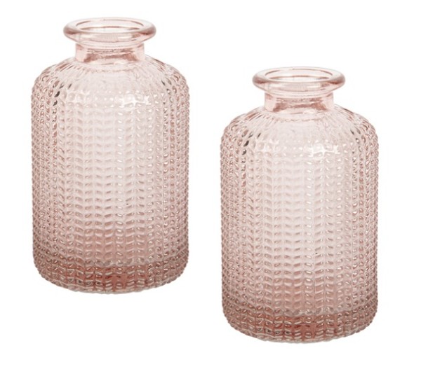 2 Stk. Rauchglas Vasen rosa H10cm Ø 6cm