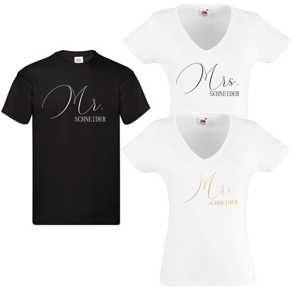 Partner T-Shirts Mrs. & Mr. mit Namen