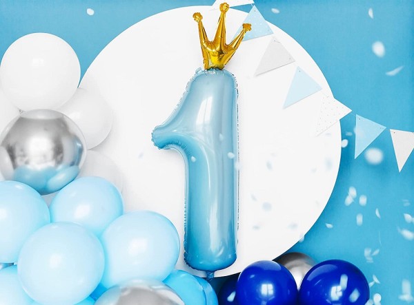 XXL Folienballon Zahl 1 mit Krone blau