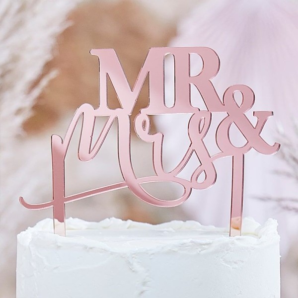 Tortenstecker Mr & Mrs Acryl roségold